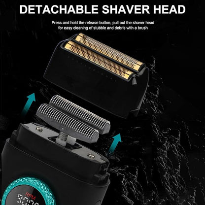 VGR 377 Foil Shaver for Men, Electric Razor for Shaving Face with Double Foil, 21-Speed 9000 RPM Motor Bald Shavers LED Display Titanium Foils, Barber Supplies (Red), Men's Gifts