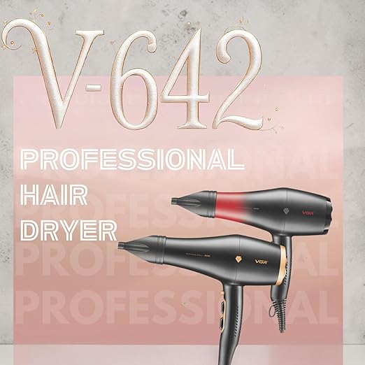 VGR V-462 Professional Salon Series Hair Dryer 2200-2600W AC Motor 3 Heat & 2 Speed Setting Independent Cool Shot Styling Nozzle Concentrator Diffuser Overheating Protection (Red)