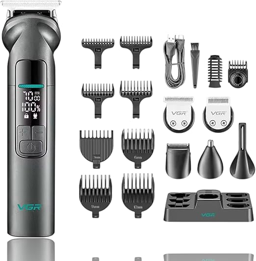 V-096IPX7 Professional Hair Trimmer Kit, 14-in-1 Waterproof Grooming Set with Metal Design, 150-Min Runtime, 7000 RPM Motor, Digital Display, USB Charging, Stand