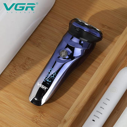 VGR V-305 Premium Cordless Rechargeable IPX7 Fully Waterproof 3 Head Electric Shaver Wet & Dry Rotary Shavers for Men with Pop-up Trimmer Super-Fast Charge 100 minutes Runtime with LED Digital Display