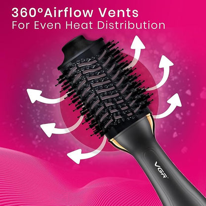 VGR V-492 Professional Hair Styler – 2-in-1 Hot Air Brush for Drying, Straightening & Curling Hair, Anti-Scald Design, 3 Heat Settings, 360° Swivel Cord
