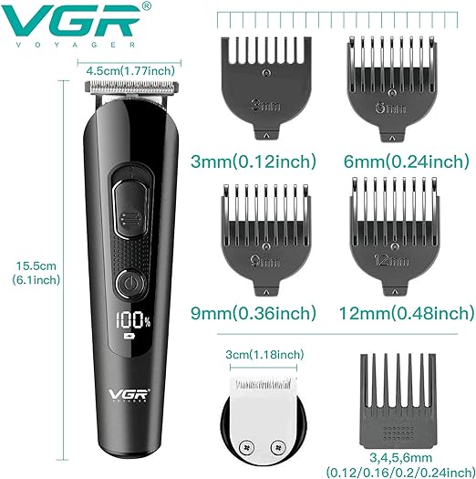 VGR V175 Professional Cord Cordless Grooming Kit with 5 Guide Combs Runtime 150 min Trimmer for Men, Black, Standard,1 count
