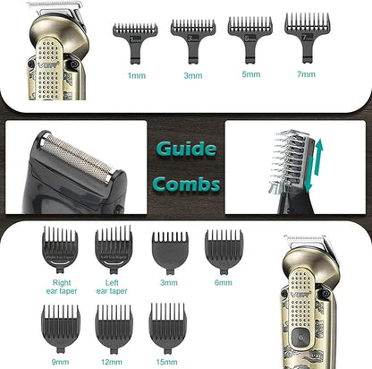 VGR 095 Beard Trimmer for Men, 7 in 1 Waterproof Cordless Hair Trimmer and Trimmer, Electric Shavers with T-Blade, Grooming Kit for Nose Body Ear Mustache