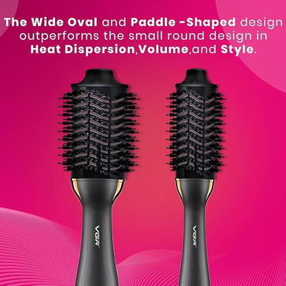 VGR V-492 Professional Hair Styler – 2-in-1 Hot Air Brush for Drying, Straightening & Curling Hair, Anti-Scald Design, 3 Heat Settings, 360° Swivel Cord
