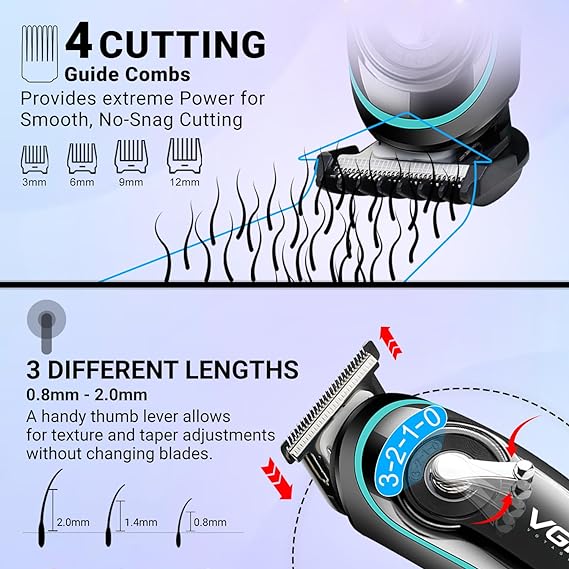 VGR V-075 Limited Edition Professional Hair Trimmer with LED Display, 4 Guide Combs for Men (3,6,9,12 mm, Color- Black)