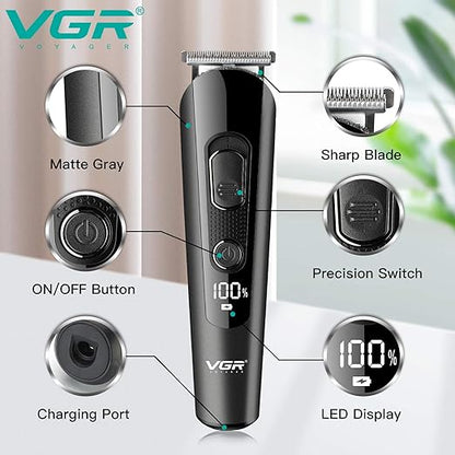 VGR ,Professional Cord Cordless Grooming Kit with 5 Guide Combs Runtime 150 min Trimmer for Men, Black, Standard,1 count