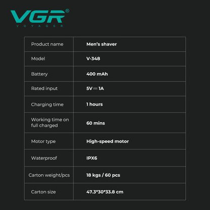 VGR V-348 Professional Mini Shaver for Men - Waterproof