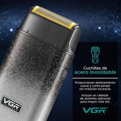VGR V-326 Portable Electric Foil Shaver, USB Rechargeable, 600 mAh, 80 Min Runtime, for Skin Fades and Edge Contouring.
