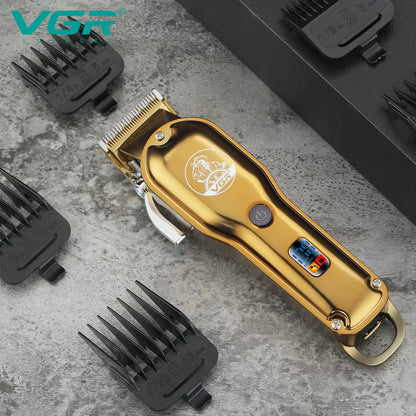 VGR V-650 Professional Hair Clipper with LED Display, Stainless Steel Blades, USB Charging cable, 6 Guide Comb, 2000 mAh Li-ion Battery (Gold)