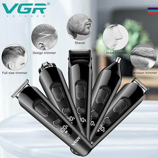 VGR V175 Professional Cord Cordless Grooming Kit with 5 Guide Combs Runtime 150 min Trimmer for Men, Black, Standard,1 count