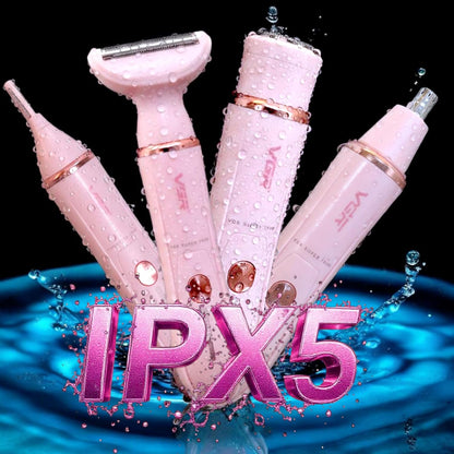 VGR V-761 Professional 4-in-1 Electric Lady Shaver Set, Pink, Waterproof Rechargeable Trimmer with Interchangeable Heads for Face, Body, Nose, Eyebrow Grooming, USB Charging.