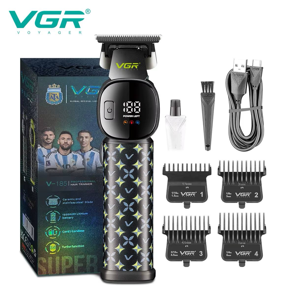 VGR V-185 Professional Hair Clipper for Men with Ceramic and Stainless Steel Blades, 7000 RPM Motor, USB Rechargeable