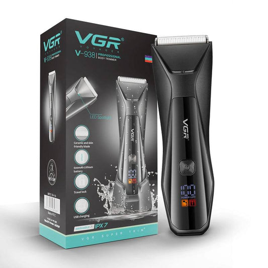 VGR V- 938 Body Hair Trimmer for Men - Men Ball Trimmer, Groin Hair Trimmer with 4 Trimming Combs, Waterproof Pubic Hair Trimmer Wireless Charger Dock Body Groomer with LED Spotlight & Travel Lock