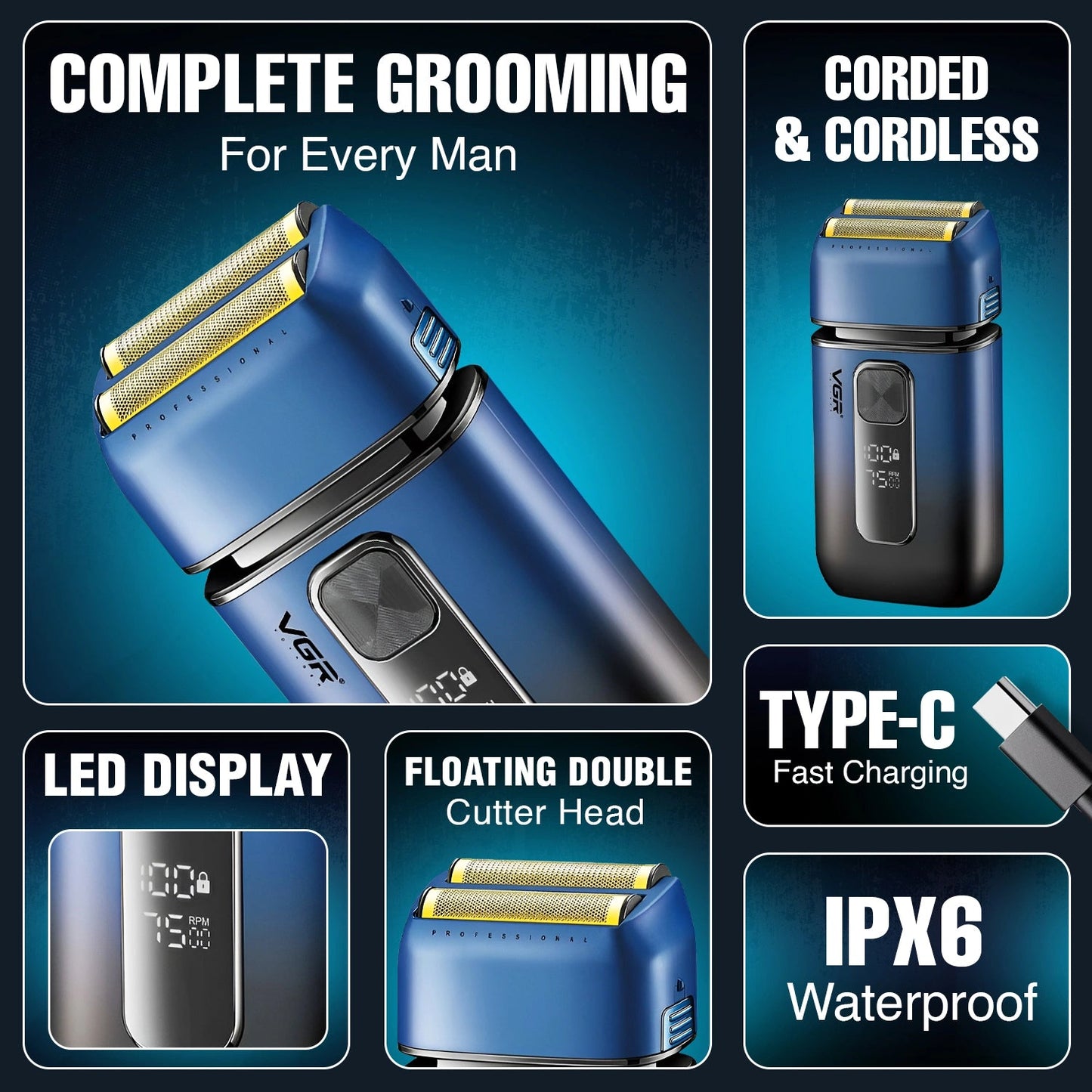V-362 Electric Trimmer, Beard & Hair Trimmer, Professional Performance and Ergonomic Design, Combining Sharp Blades and Multiple Length Settings