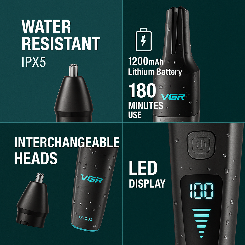 VGR V-603 Professional Nose & Body Trimmer for Men, Black