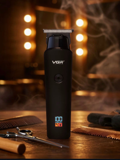 VGR V-937 Professional Rechargeable Hair Trimmer with USB Charging Cable, LED Display, Stainless Steel blades, 3 Guide Combs for Men, 2000 mAh Li-ion Battery (Black).