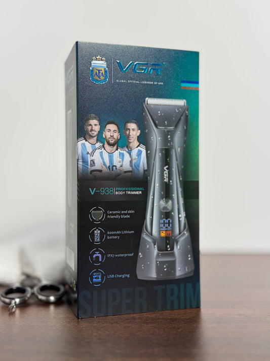 VGR V- 938 Body Hair Trimmer for Men - Men Ball Trimmer, Groin Hair Trimmer with 4 Trimming Combs, Waterproof Pubic Hair Trimmer Wireless Charger Dock Body Groomer with LED Spotlight & Travel Lock