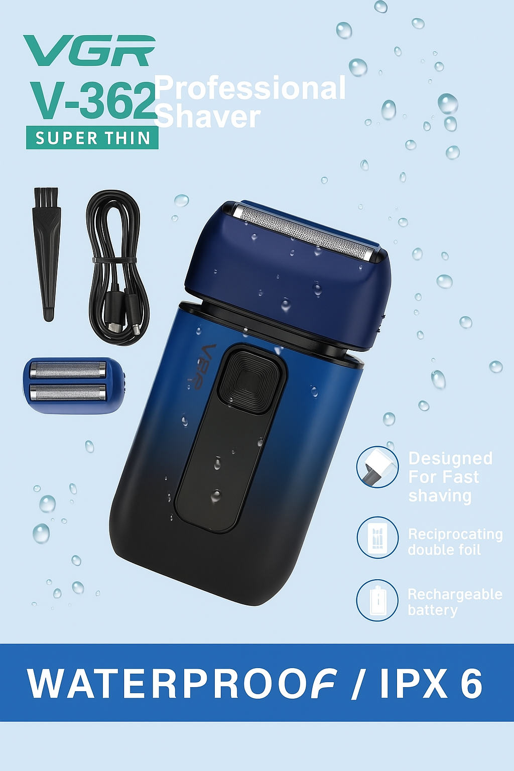 V-362 Electric Trimmer, Beard & Hair Trimmer, Professional Performance and Ergonomic Design, Combining Sharp Blades and Multiple Length Settings