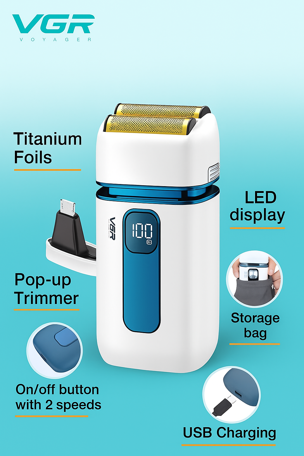 V-362 Electric Trimmer, Beard & Hair Trimmer, Professional Performance and Ergonomic Design, Combining Sharp Blades and Multiple Length Settings