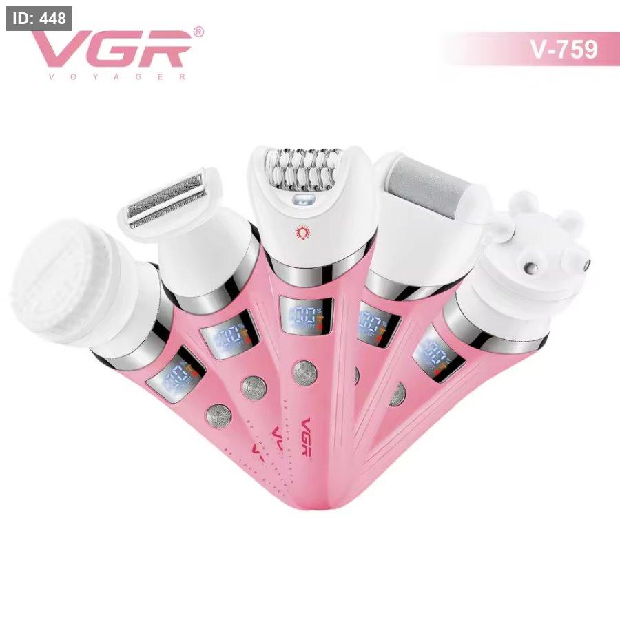 VGR V-759 Professional 5-in-1 Women's Hair Removal Device – IPX7 Waterproof, 30 Tweezer System, LED Light, 2 Speeds, 180-Minute Battery, USB Charging.