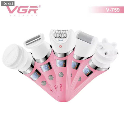 VGR V-759 Professional 5-in-1 Women's Hair Removal Device – IPX7 Waterproof, 30 Tweezer System, LED Light, 2 Speeds, 180-Minute Battery, USB Charging.