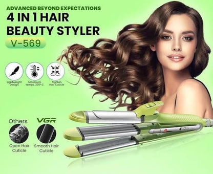 VGR V-569  4-in-1 Hair Styler - Hair Straightener, Curler, Crimper, and Waving Tool with Ceramic Coating Plates & Adjustable Heat Settings  Uniform Heat Technology .