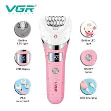 VGR V-759 Professional 5-in-1 Women's Hair Removal Device – IPX7 Waterproof, 30 Tweezer System, LED Light, 2 Speeds, 180-Minute Battery, USB Charging.