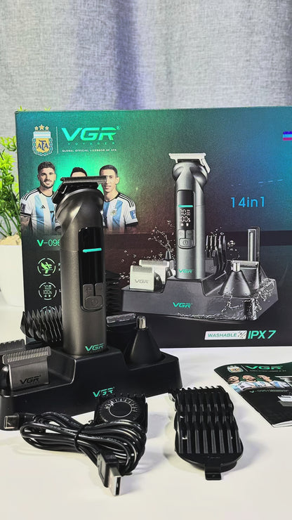 V-096IPX7 Professional Hair Trimmer Kit, 14-in-1 Waterproof Grooming Set with Metal Design, 150-Min Runtime, 7000 RPM Motor, Digital Display, USB Charging, Stand