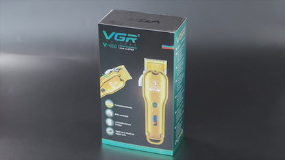 VGR V-650 Professional Hair Clipper with LED Display, Stainless Steel Blades, USB Charging cable, 6 Guide Comb, 2000 mAh Li-ion Battery (Gold)