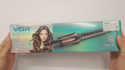 V-581 Professional Automatic Hair Curler- featuring automatic curling technology, ceramic coating, and multiple heat settings (130°C-210°C), ready to use in just 60 seconds.