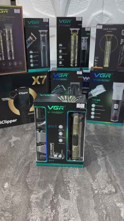 Vgr V-109 Waterproof Ipx6 6 In 1 Professional Set Hair Beard Trimmer Clipper Shaver Nose Trimmer Mesin Gunting Rambut