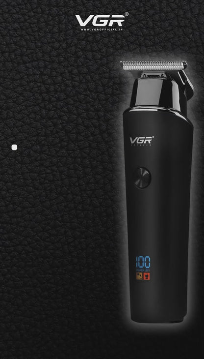 VGR V-937 Professional Rechargeable Hair Trimmer with USB Charging Cable, LED Display, Stainless Steel blades, 3 Guide Combs for Men, 2000 mAh Li-ion Battery (Black).